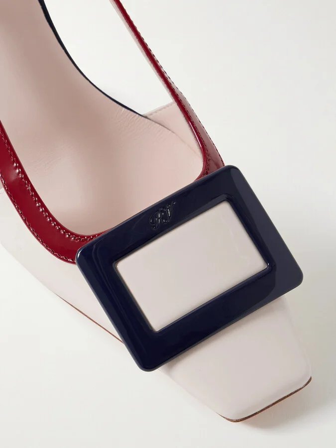 Roger Vivier - Belle Vivier 45 Color-block Patent-leather Slingback Pumps - Neutrals - Image 4