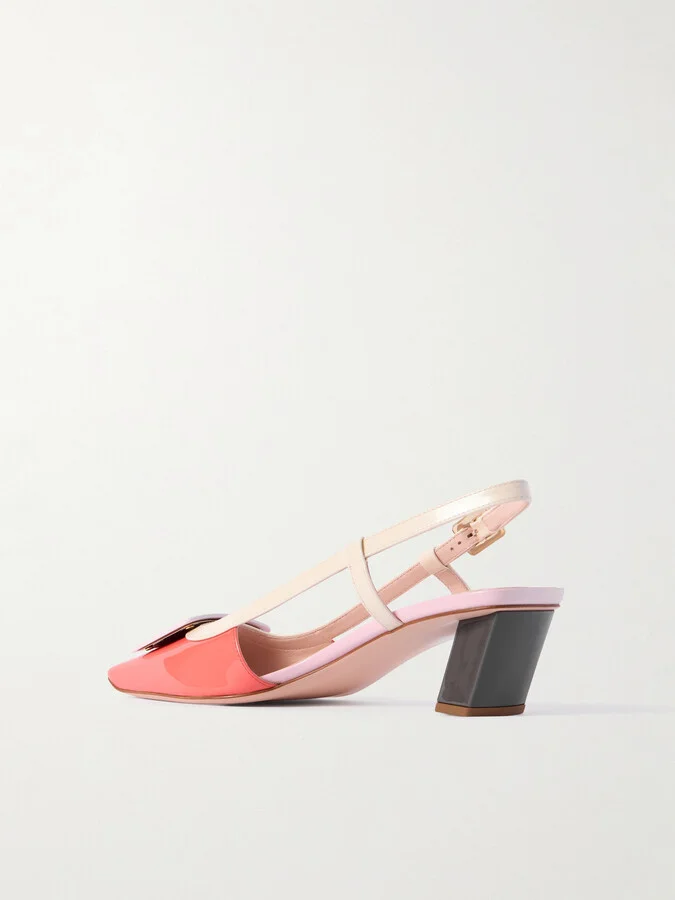 Roger Vivier - Belle Vivier 45 Color-block Patent-leather Slingback Pumps - Red - Image 3