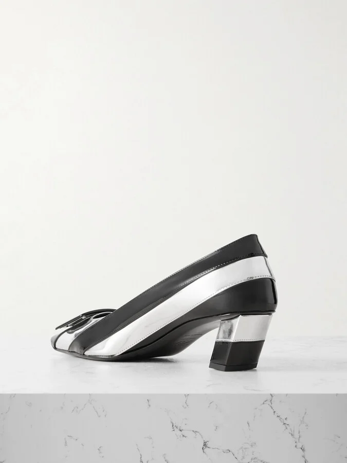 Roger Vivier - Belle Vivier 45 Embellished Striped Metallic And Patent-leather Pumps - Silver - Image 3