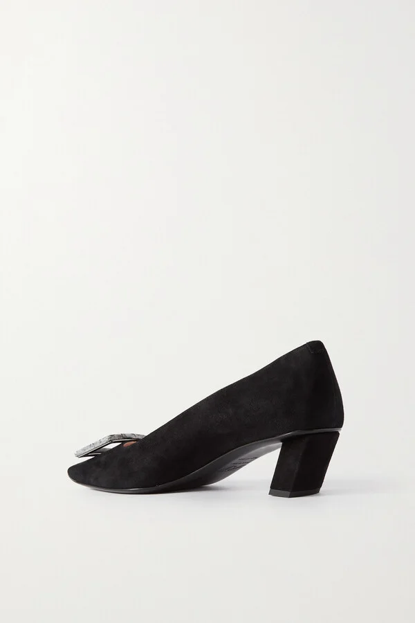Roger Vivier - Belle Vivier 45 Embellished Suede Pumps - Black - Image 3