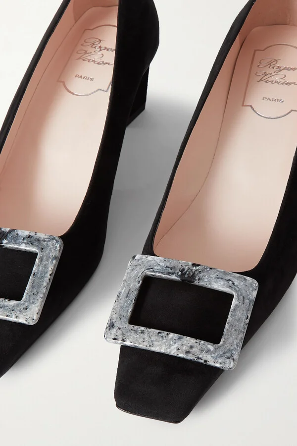 Roger Vivier - Belle Vivier 45 Embellished Suede Pumps - Black - Image 4