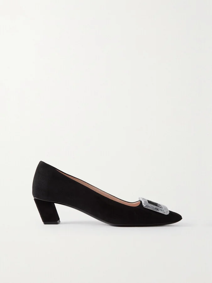 Roger Vivier - Belle Vivier 45 Embellished Suede Pumps - Black