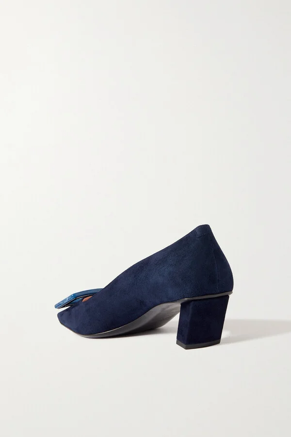 Roger Vivier - Belle Vivier 45 Embellished Suede Pumps - Blue - Image 3