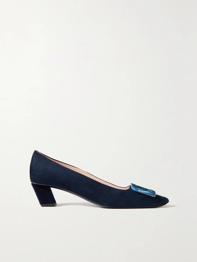 Roger Vivier - Belle Vivier 45 Embellished Suede Pumps - Blue