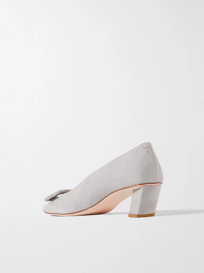Roger Vivier - Belle Vivier 45 Embellished Suede Pumps - Gray - Image 3