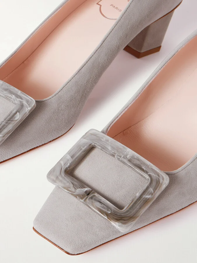 Roger Vivier - Belle Vivier 45 Embellished Suede Pumps - Gray - Image 4