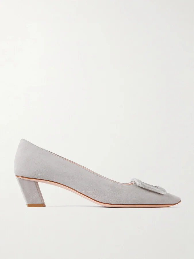Roger Vivier - Belle Vivier 45 Embellished Suede Pumps - Gray