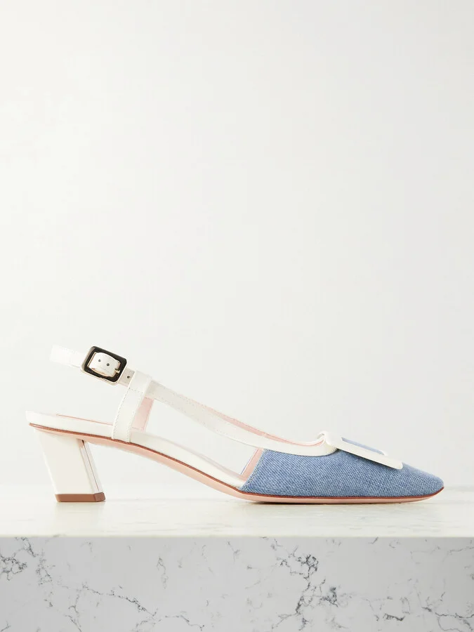 Roger Vivier - Belle Vivier 45 Patent-leather And Denim Slingback Pumps - Blue