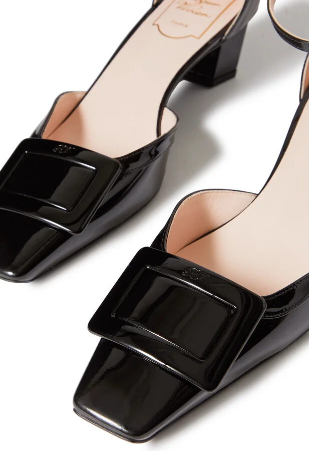 Roger Vivier - Belle Vivier 45 Patent-leather Pumps - Black - Image 4