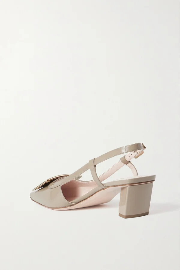 Roger Vivier - Belle Vivier 45 Patent-leather Slingback Pumps - Brown - Image 3