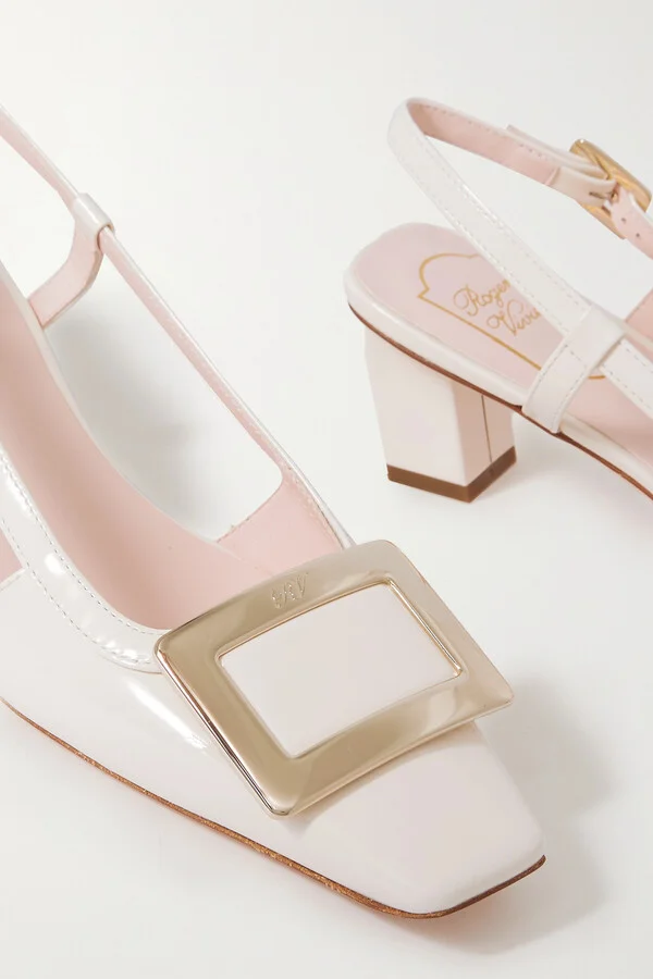 Roger Vivier - Belle Vivier 45 Patent-leather Slingback Pumps - Cream - Image 4