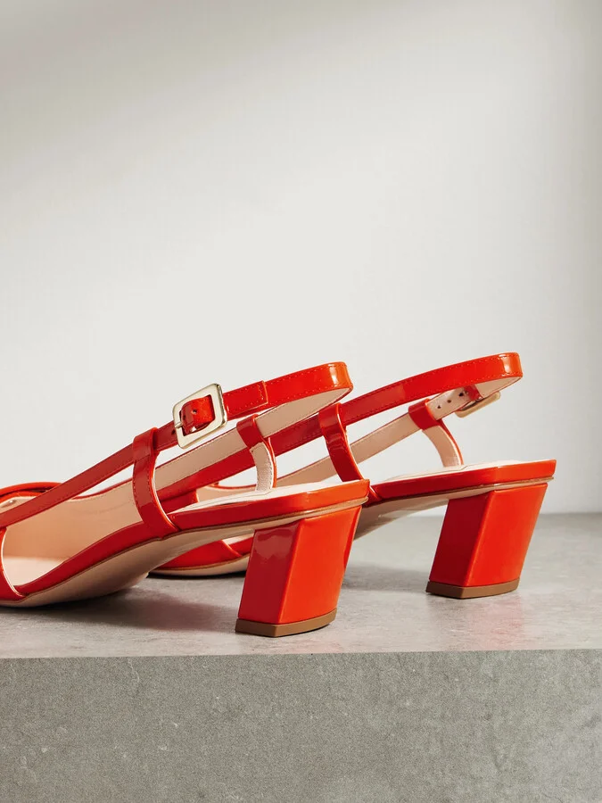 Roger Vivier - Belle Vivier 45 Patent-leather Slingback Pumps - Orange - Image 3
