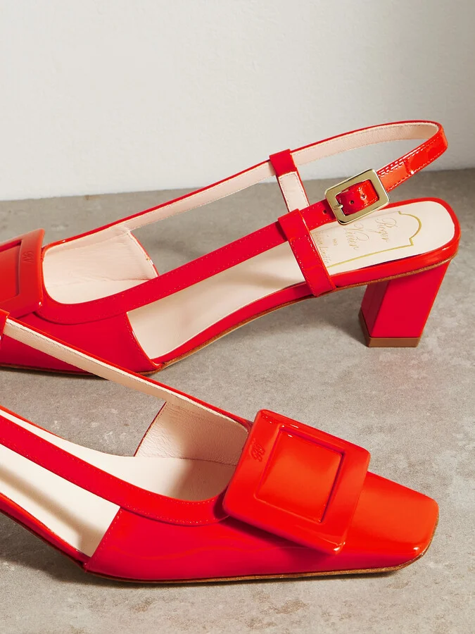Roger Vivier - Belle Vivier 45 Patent-leather Slingback Pumps - Orange - Image 4
