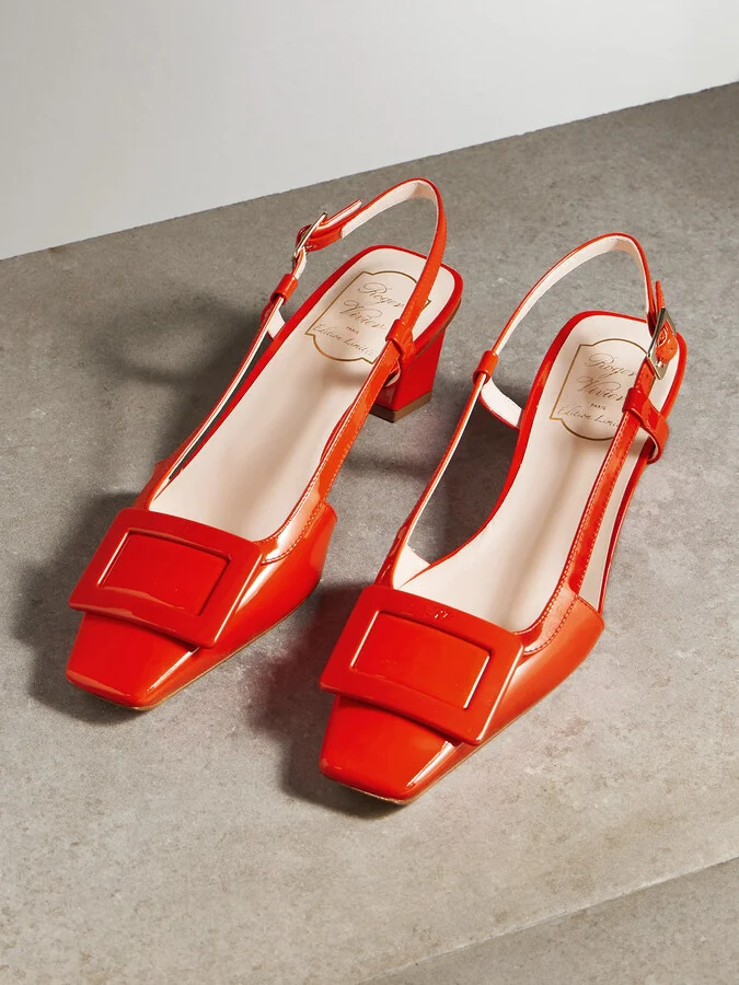 Roger Vivier - Belle Vivier 45 Patent-leather Slingback Pumps - Orange - Image 5