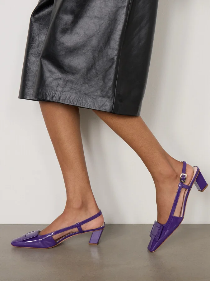 Roger Vivier - Belle Vivier 45 Patent-leather Slingback Pumps - Purple - Image 2