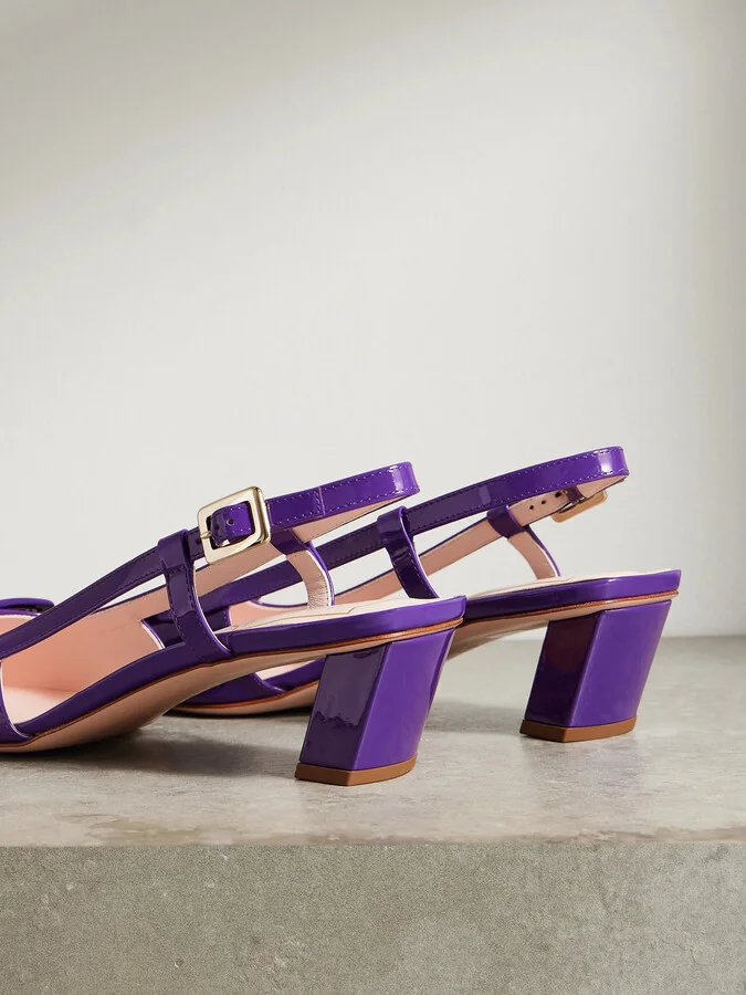 Roger Vivier - Belle Vivier 45 Patent-leather Slingback Pumps - Purple - Image 3
