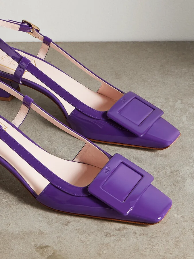 Roger Vivier - Belle Vivier 45 Patent-leather Slingback Pumps - Purple - Image 4
