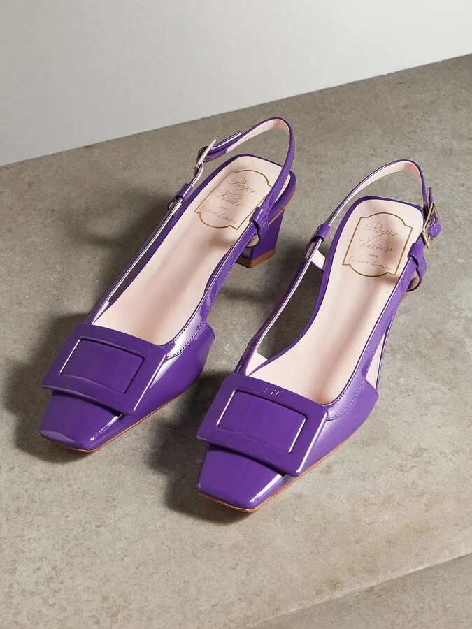 Roger Vivier - Belle Vivier 45 Patent-leather Slingback Pumps - Purple - Image 5