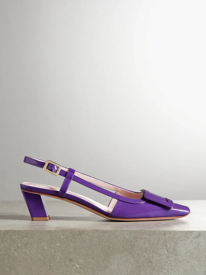 Roger Vivier - Belle Vivier 45 Patent-leather Slingback Pumps - Purple