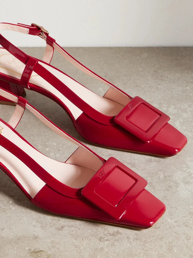 Roger Vivier - Belle Vivier 45 Patent-leather Slingback Pumps - Red - Image 4