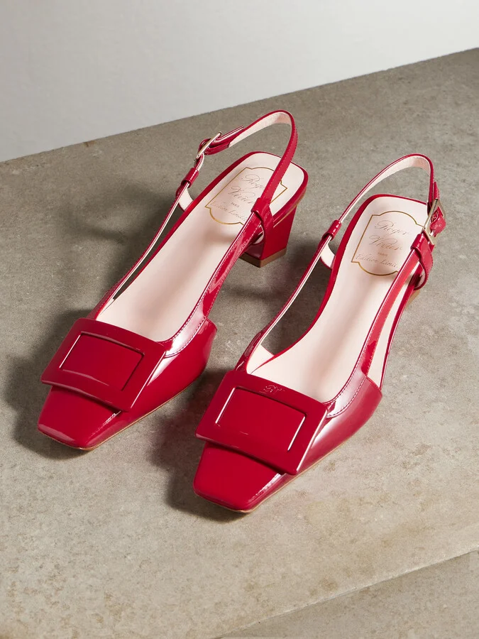 Roger Vivier - Belle Vivier 45 Patent-leather Slingback Pumps - Red - Image 5