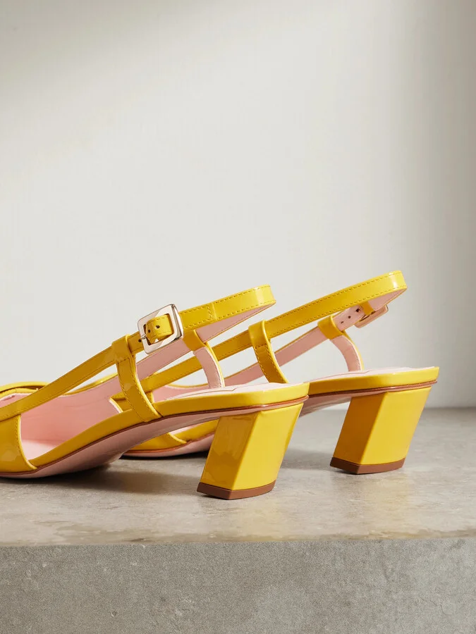 Roger Vivier - Belle Vivier 45 Patent-leather Slingback Pumps - Yellow - Image 3