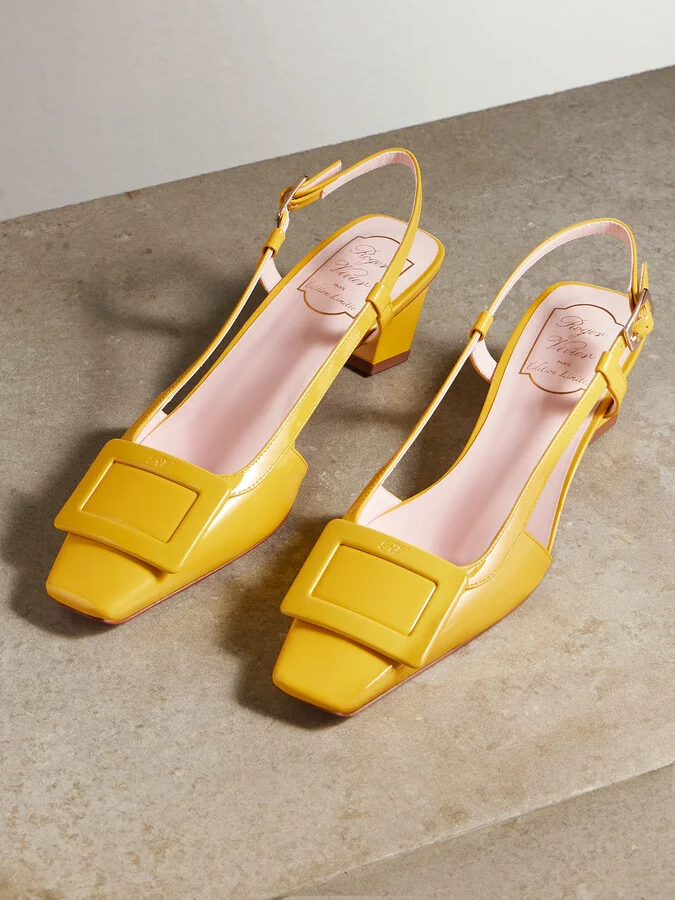 Roger Vivier - Belle Vivier 45 Patent-leather Slingback Pumps - Yellow - Image 5