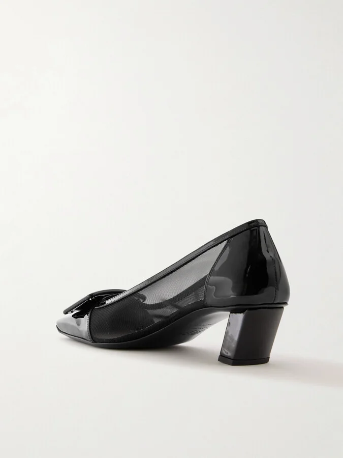 Roger Vivier - Belle Vivier 45 Patent Leather-trimmed Mesh Pumps - Black - Image 3