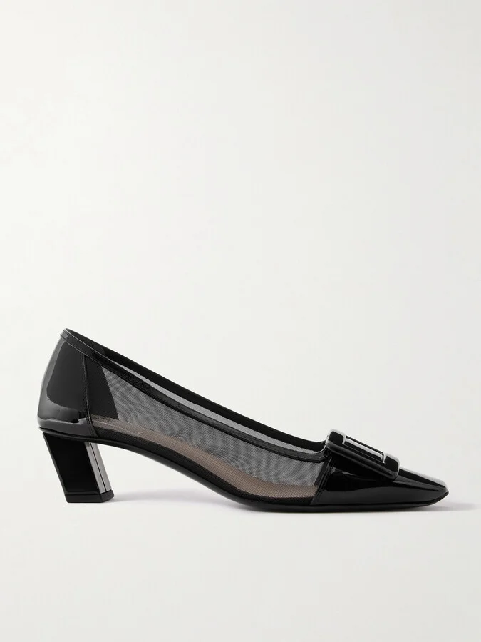 Roger Vivier - Belle Vivier 45 Patent Leather-trimmed Mesh Pumps - Black