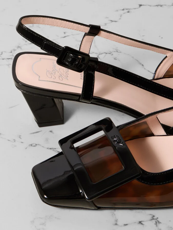 Roger Vivier - Belle Vivier 45 Patent-leather Trimmed Tortoiseshell Pvc Pumps - Black - Image 4