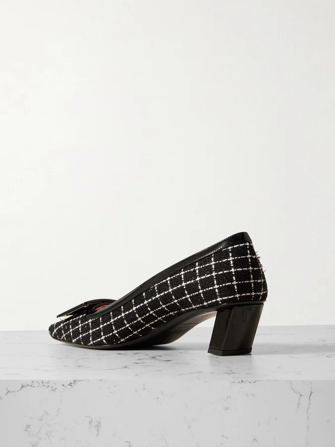 Roger Vivier - Belle Vivier 45 Patent Leather-trimmed Tweed Pumps - Black - Image 3