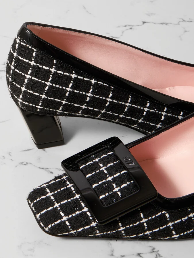 Roger Vivier - Belle Vivier 45 Patent Leather-trimmed Tweed Pumps - Black - Image 4