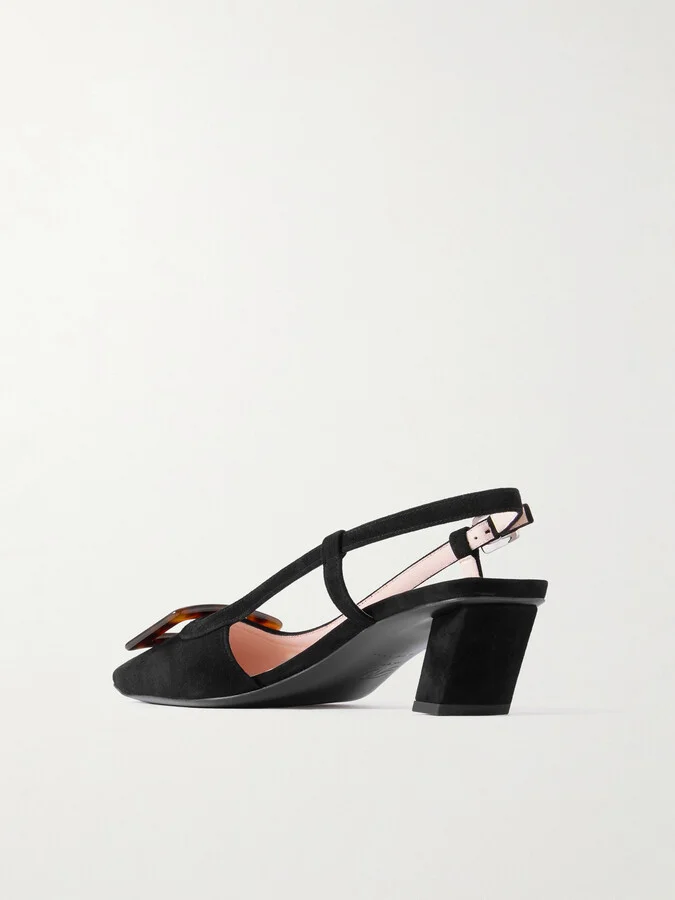 Roger Vivier - Belle Vivier 45 Suede Slingback Pumps - Black - Image 3