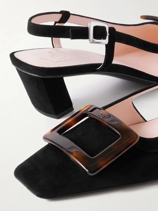 Roger Vivier - Belle Vivier 45 Suede Slingback Pumps - Black - Image 4