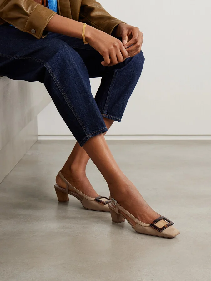 Roger Vivier - Belle Vivier 45 Suede Slingback Pumps - Brown - Image 2