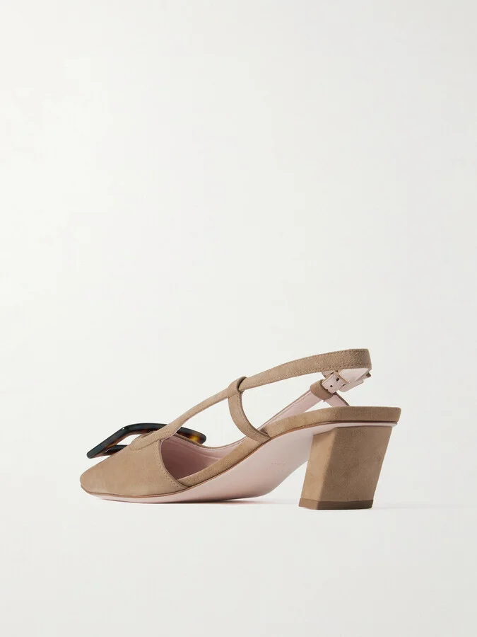 Roger Vivier - Belle Vivier 45 Suede Slingback Pumps - Brown - Image 3