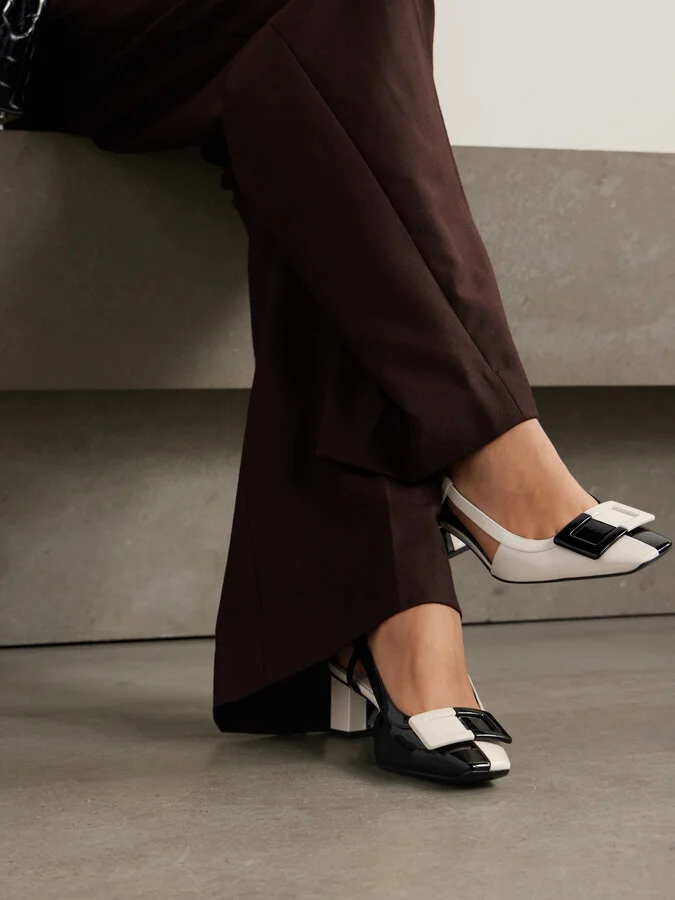 Roger Vivier - Belle Vivier 45 Two-tone Patent-leather Slingback Pumps - White - Image 2