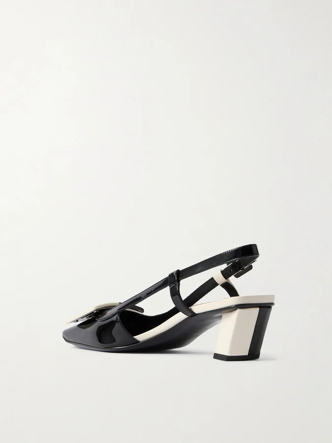 Roger Vivier - Belle Vivier 45 Two-tone Patent-leather Slingback Pumps - White - Image 3