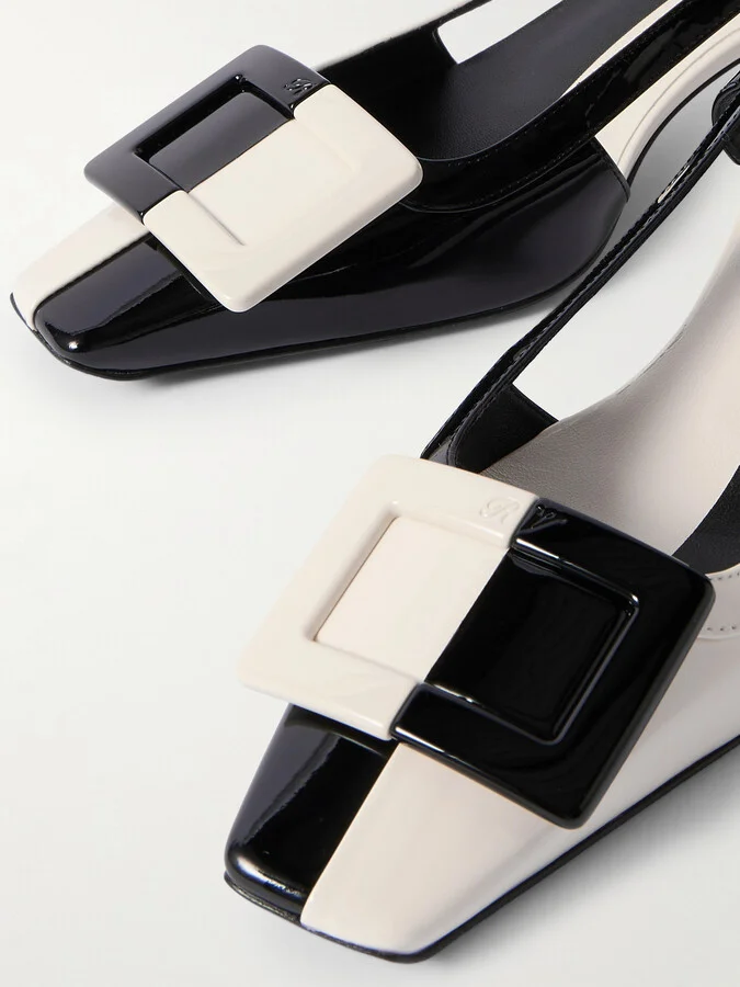 Roger Vivier - Belle Vivier 45 Two-tone Patent-leather Slingback Pumps - White - Image 4