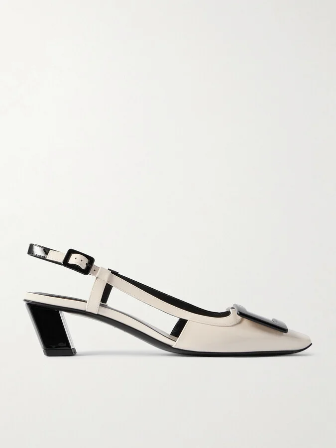 Roger Vivier - Belle Vivier 45 Two-tone Patent-leather Slingback Pumps - White