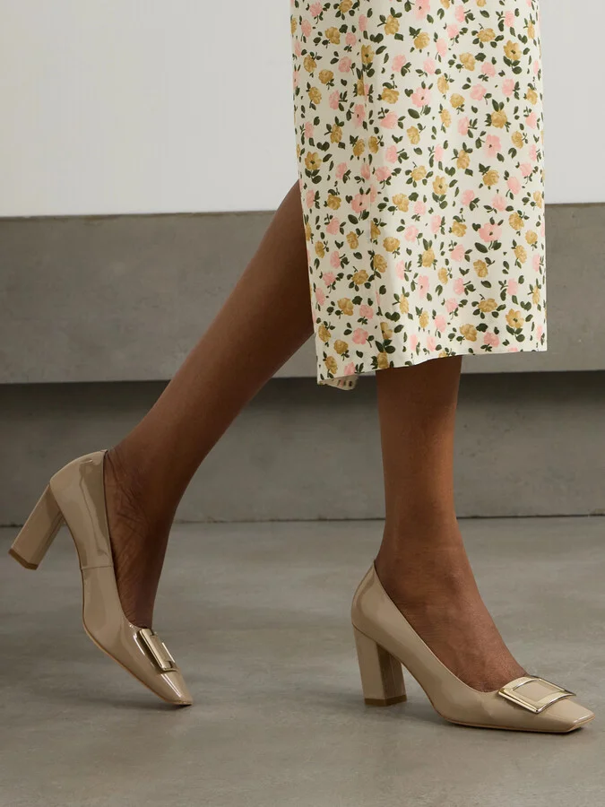 Roger Vivier - Belle Vivier 75 Buckled Patent-leather Pumps - Neutrals - Image 2