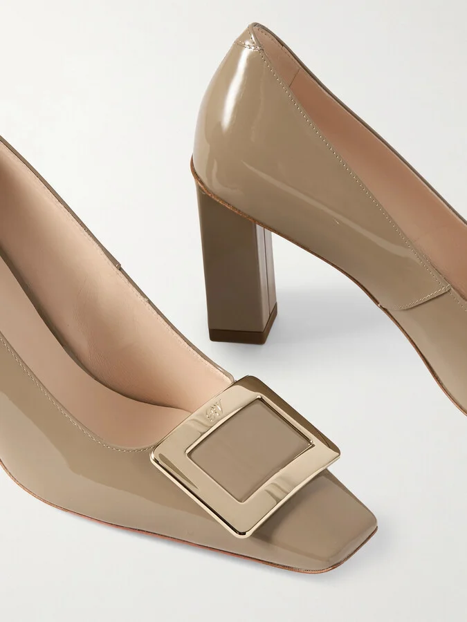 Roger Vivier - Belle Vivier 75 Buckled Patent-leather Pumps - Neutrals - Image 4
