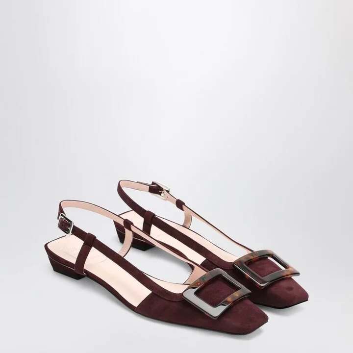 Roger Vivier Belle Vivier Bordeaux Suede Slingback Flats - Image 2