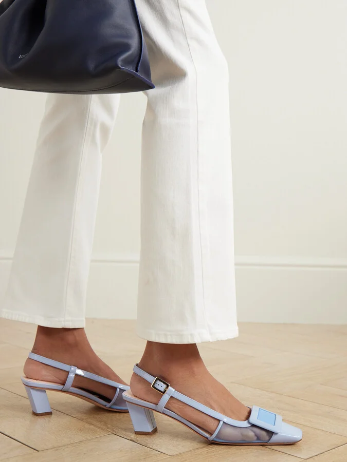 Roger Vivier - Belle Vivier Buckled Patent-leather And Mesh Slingback Pumps - Blue - Image 2