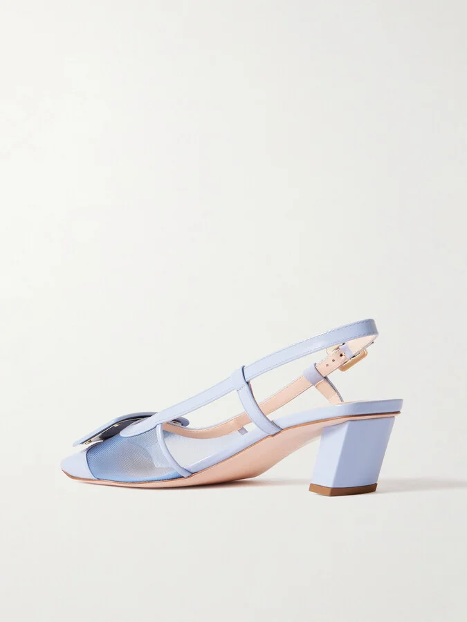 Roger Vivier - Belle Vivier Buckled Patent-leather And Mesh Slingback Pumps - Blue - Image 3