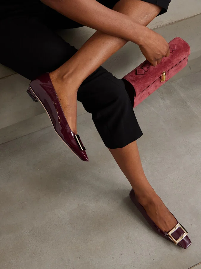 Roger Vivier - Belle Vivier Buckled Patent-leather Ballet Flats - Burgundy - Image 2