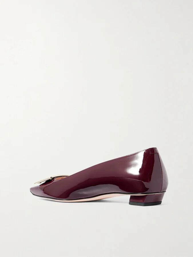 Roger Vivier - Belle Vivier Buckled Patent-leather Ballet Flats - Burgundy - Image 3