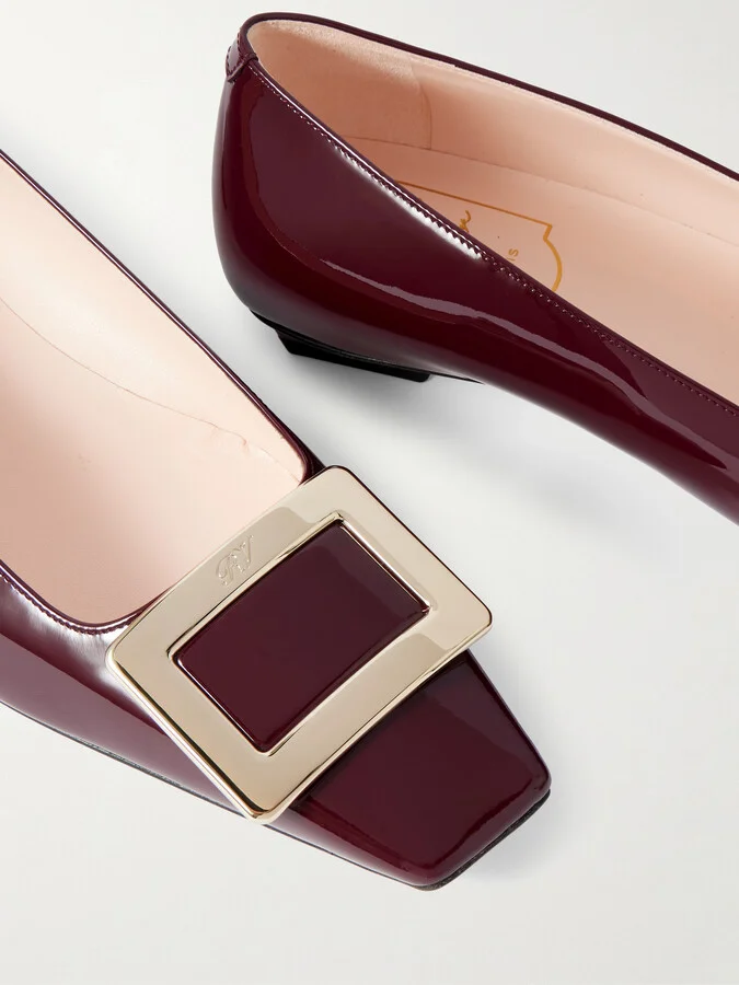 Roger Vivier - Belle Vivier Buckled Patent-leather Ballet Flats - Burgundy - Image 4