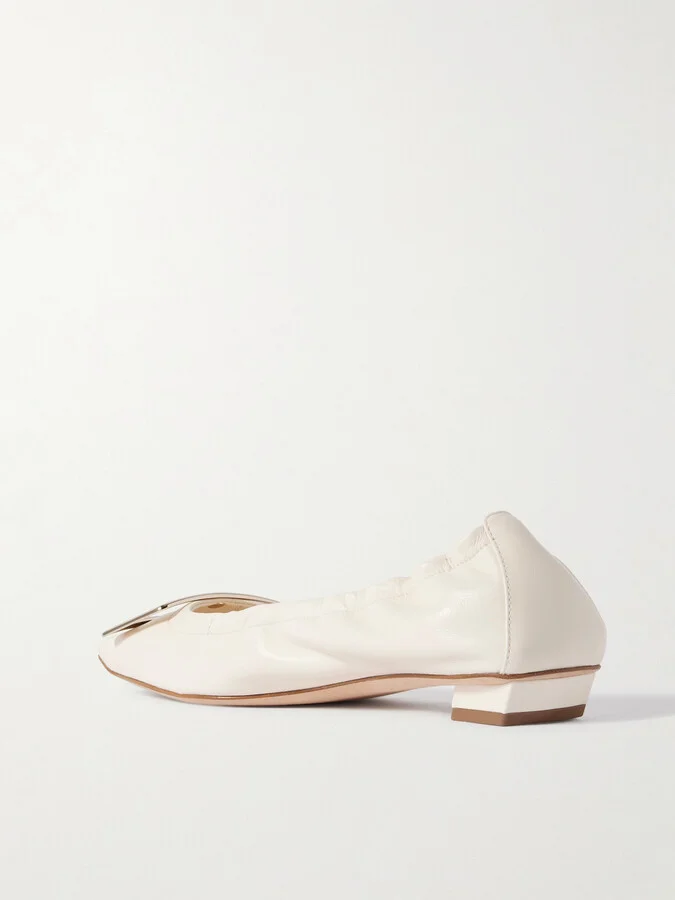 Roger Vivier - Belle Vivier Embellished Patent-leather Ballet Flats - Ivory - Image 3