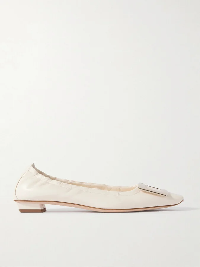 Roger Vivier - Belle Vivier Embellished Patent-leather Ballet Flats - Ivory